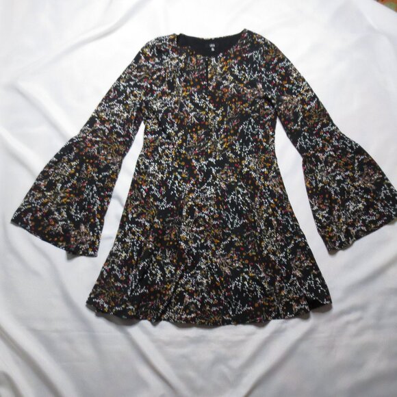 LUCCA womens DRESS black HOLIDAY boho BELL SLEEVES pleats SPLATTER SIZE M - Picture 3 of 11